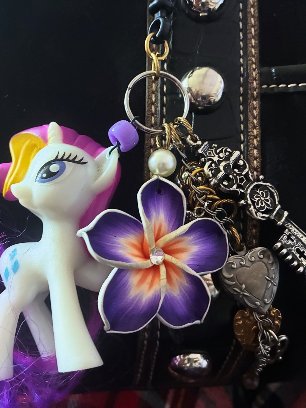My Little Pony Purple & Orange Floral Key Charm with Pearl